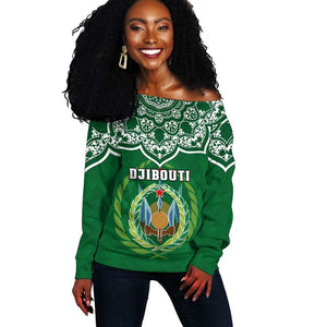 Custom Djibouti Off Shoulder Sweater with Jabuuti Emblem and Islamic Floral Circle