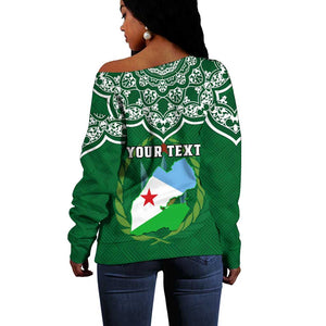 Custom Djibouti Off Shoulder Sweater with Jabuuti Emblem and Islamic Floral Circle