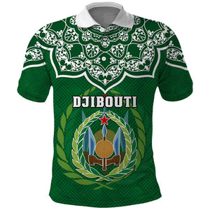 Custom Djibouti Polo Shirt with Jabuuti Emblem and Islamic Floral Circle