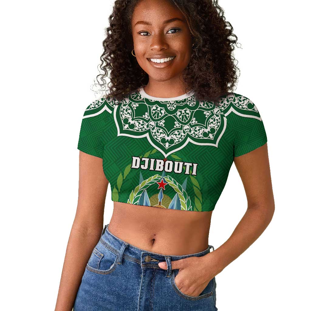 Custom Djibouti Raglan Cropped T shirt with Jabuuti Emblem and Islamic Floral Circle