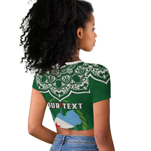 Custom Djibouti Raglan Cropped T shirt with Jabuuti Emblem and Islamic Floral Circle