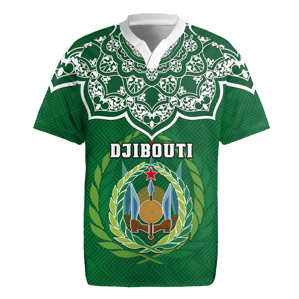 Custom Djibouti Rugby Jersey with Jabuuti Emblem and Islamic Floral Circle