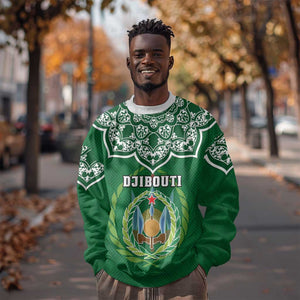 Custom Djibouti Sweatshirt with Jabuuti Emblem and Islamic Floral Circle