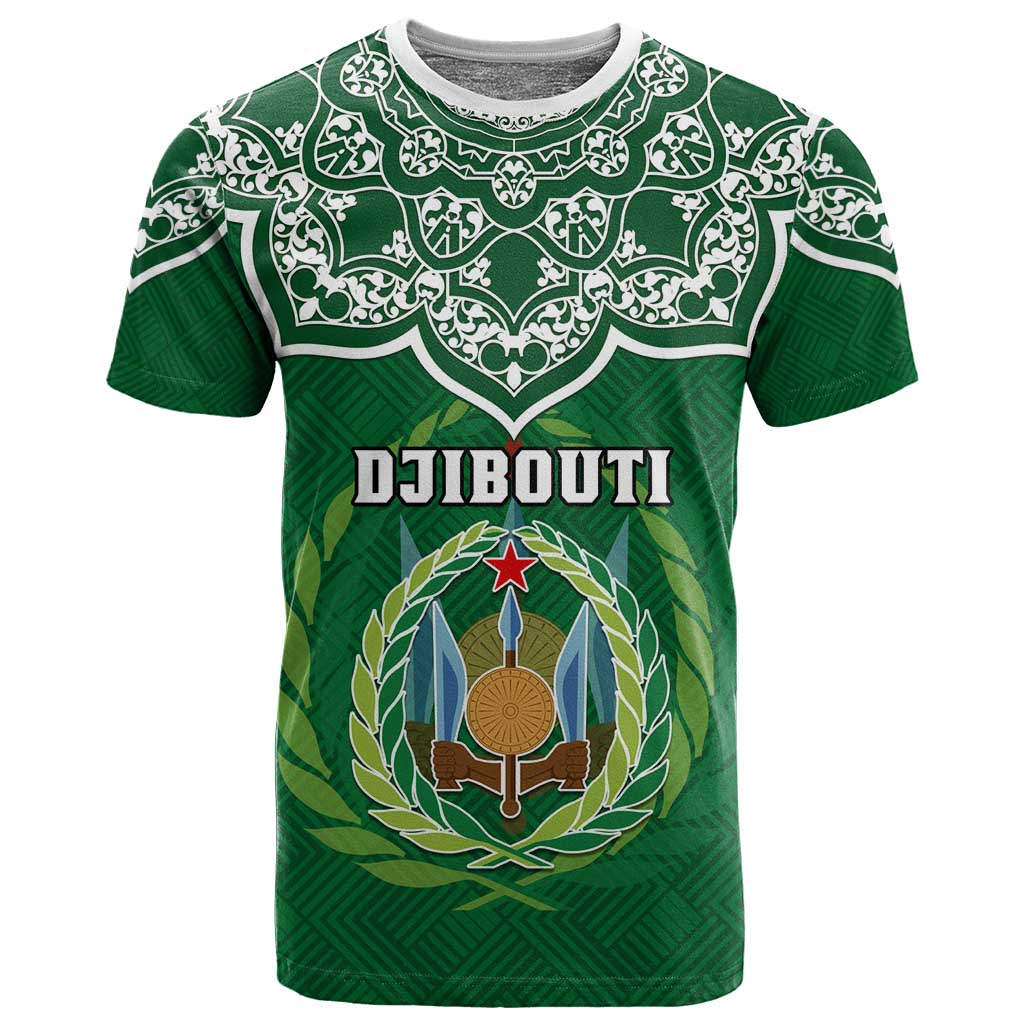 Custom Djibouti T shirt with Jabuuti Emblem and Islamic Floral Circle