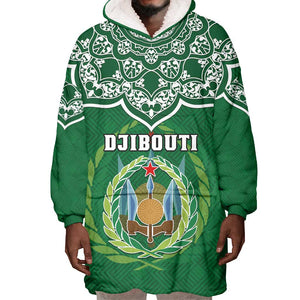 Custom Djibouti Wearable Blanket Hoodie with Jabuuti Emblem and Islamic Floral Circle