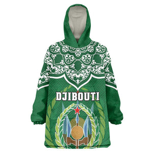 Custom Djibouti Wearable Blanket Hoodie with Jabuuti Emblem and Islamic Floral Circle