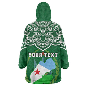 Custom Djibouti Wearable Blanket Hoodie with Jabuuti Emblem and Islamic Floral Circle