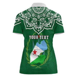 Custom Djibouti Women Polo Shirt with Jabuuti Emblem and Islamic Floral Circle