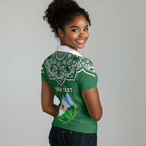 Custom Djibouti Women Polo Shirt with Jabuuti Emblem and Islamic Floral Circle LT01