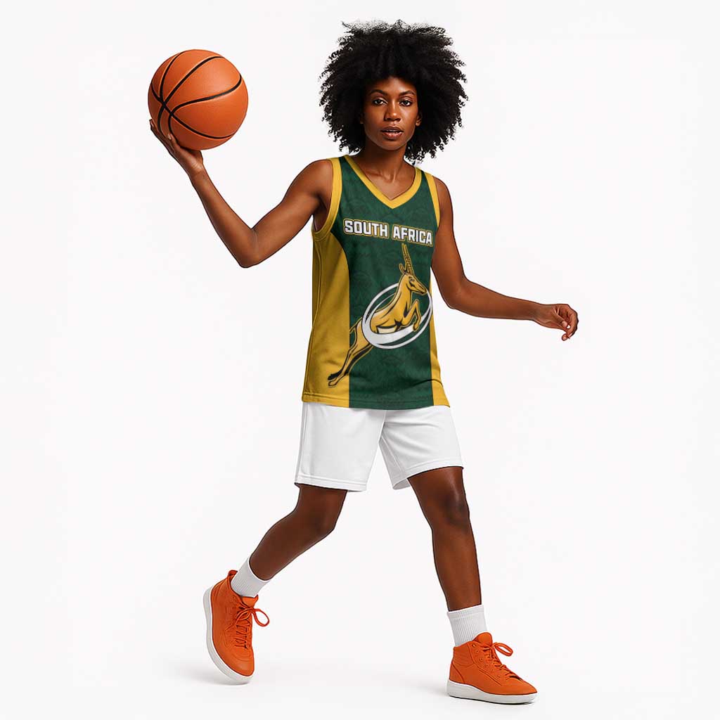 Custom South Africa Rugby Basketball Jersey - Springboks Go Champions with Protea Pattern LT01