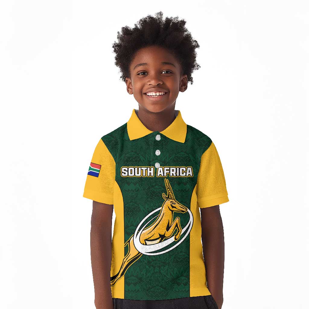 Custom South Africa Rugby Kid Polo Shirt - Springboks Go Champions with Protea Pattern