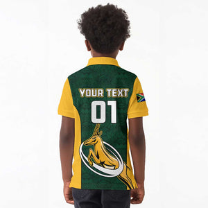 Custom South Africa Rugby Kid Polo Shirt - Springboks Go Champions with Protea Pattern