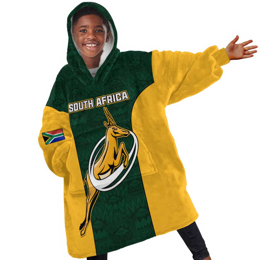 Custom South Africa Rugby KId Wearable Blanket Hoodie - Springboks Go Champions with Protea Pattern