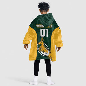 Custom South Africa Rugby KId Wearable Blanket Hoodie - Springboks Go Champions with Protea Pattern