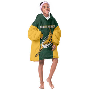 Custom South Africa Rugby KId Wearable Blanket Hoodie - Springboks Go Champions with Protea Pattern