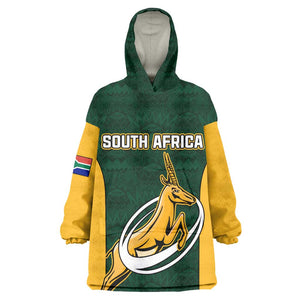 Custom South Africa Rugby KId Wearable Blanket Hoodie - Springboks Go Champions with Protea Pattern