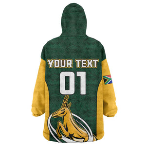 Custom South Africa Rugby KId Wearable Blanket Hoodie - Springboks Go Champions with Protea Pattern