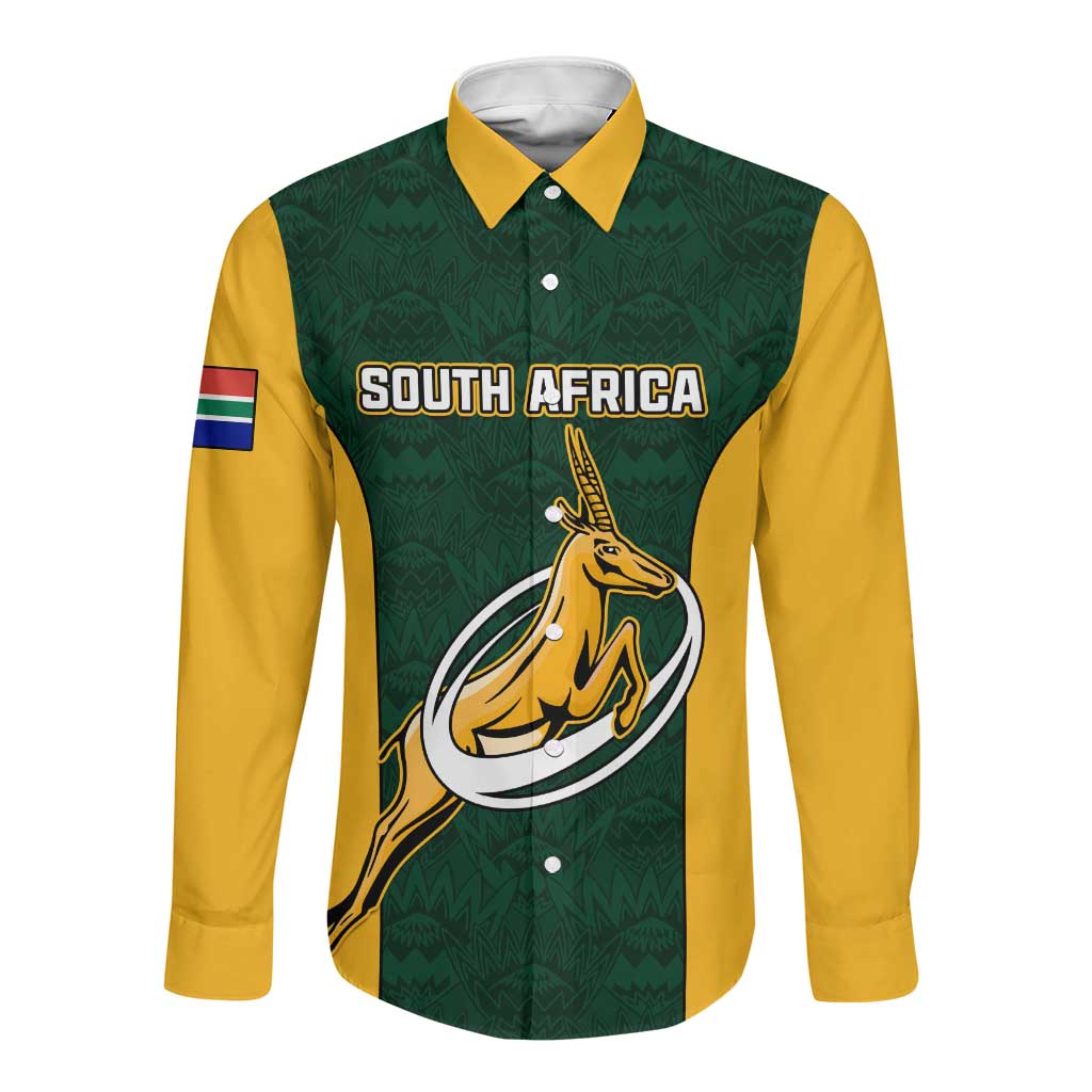 Custom South Africa Rugby Long Sleeve Button Shirt - Springboks Go Champions with Protea Pattern