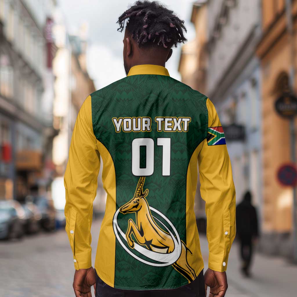 Custom South Africa Rugby Long Sleeve Button Shirt - Springboks Go Champions with Protea Pattern