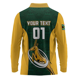 Custom South Africa Rugby Long Sleeve Polo Shirt - Springboks Go Champions with Protea Pattern