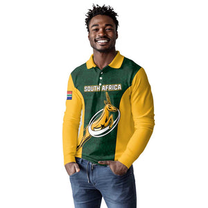 Custom South Africa Rugby Long Sleeve Polo Shirt - Springboks Go Champions with Protea Pattern