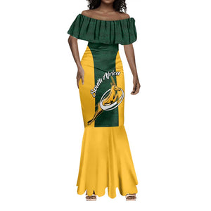 Custom South Africa Rugby Mermaid Dress - Springboks Go Champions with Protea Pattern