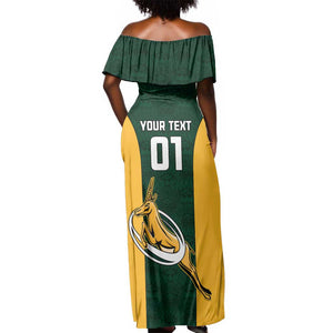 Custom South Africa Rugby Off Shoulder Maxi Dress - Springboks Go Champions with Protea Pattern