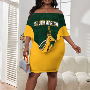 Custom South Africa Rugby Off Shoulder Short Dress - Springboks Go Champions with Protea Pattern LT01