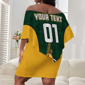 Custom South Africa Rugby Off Shoulder Short Dress - Springboks Go Champions with Protea Pattern LT01