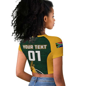 Custom South Africa Rugby Raglan Cropped T shirt - Springboks Go Champions with Protea Pattern