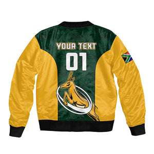 Custom South Africa Rugby Sleeve Zip Bomber Jacket - Springboks Go Champions with Protea Pattern