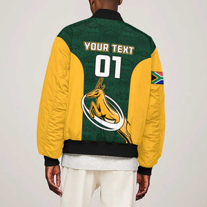 Custom South Africa Rugby Sleeve Zip Bomber Jacket - Springboks Go Champions with Protea Pattern