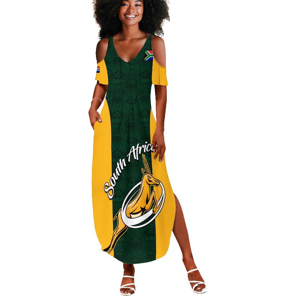 Custom South Africa Rugby Summer Maxi Dress - Springboks Go Champions with Protea Pattern