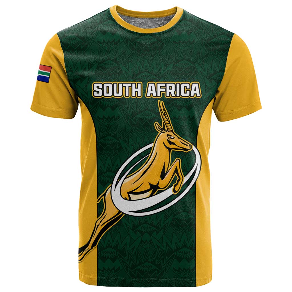 Custom South Africa Rugby T shirt - Springboks Go Champions with Protea Pattern