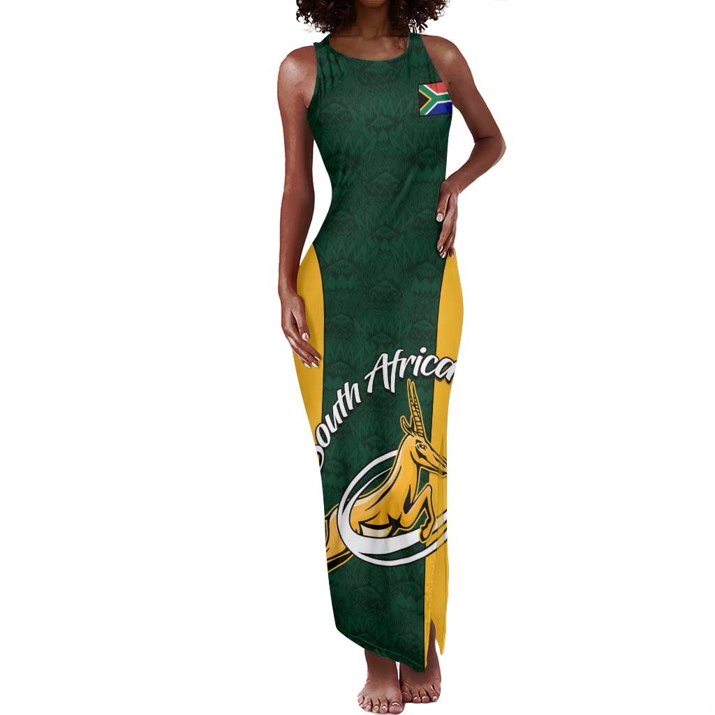 Custom South Africa Rugby Tank Maxi Dress - Springboks Go Champions with Protea Pattern