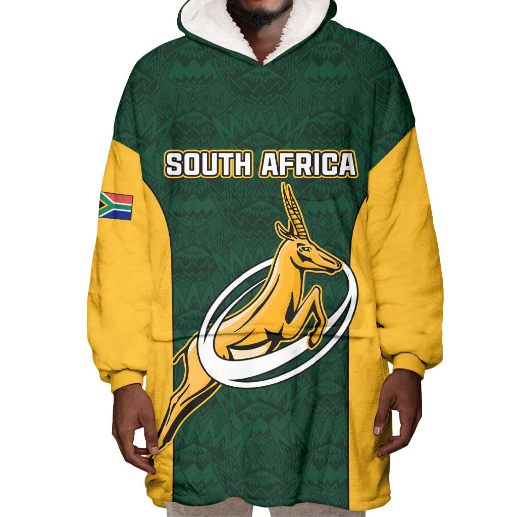 Custom South Africa Rugby Wearable Blanket Hoodie - Springboks Go Champions with Protea Pattern