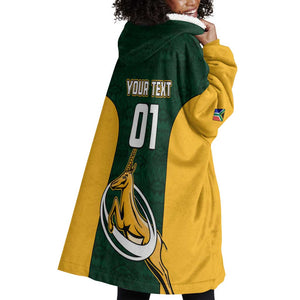 Custom South Africa Rugby Wearable Blanket Hoodie - Springboks Go Champions with Protea Pattern