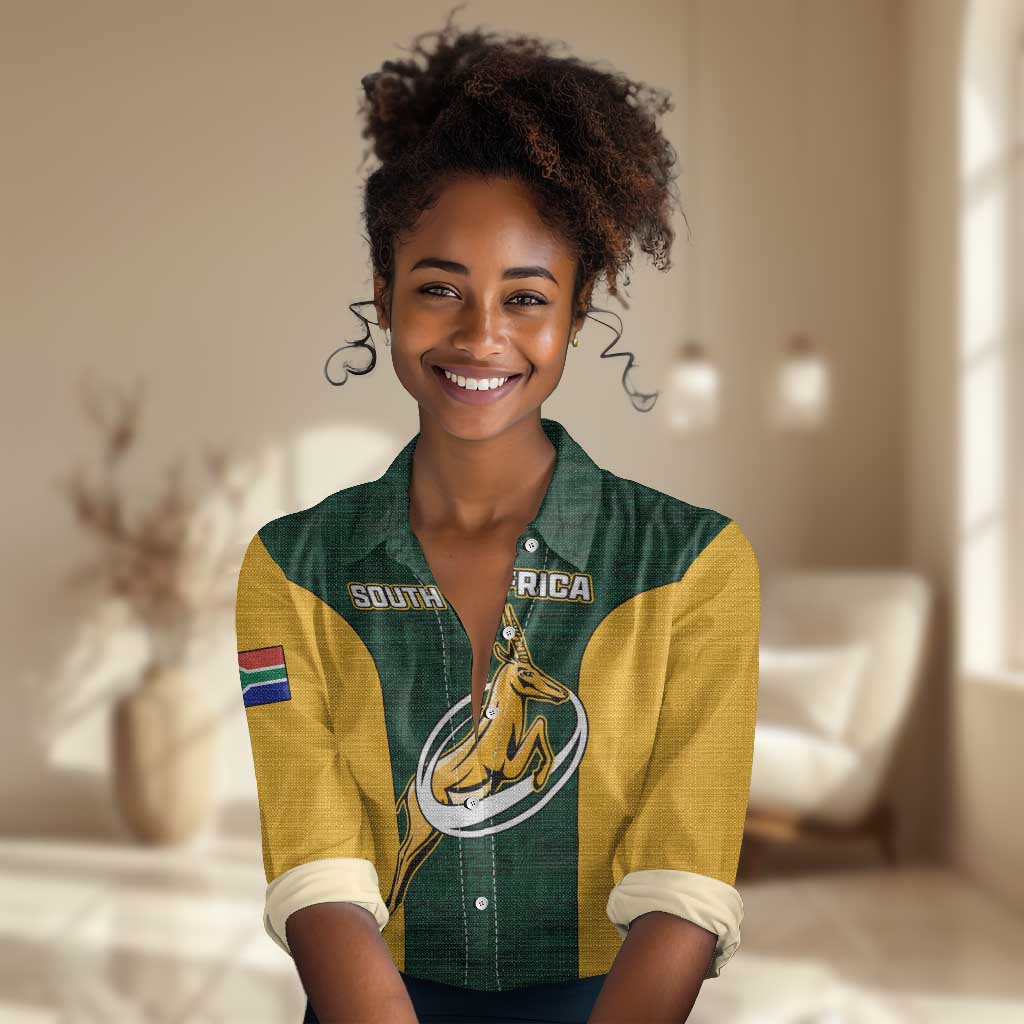 Custom South Africa Rugby Women Casual Shirt - Springboks Go Champions with Protea Pattern