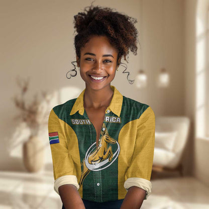 Custom South Africa Rugby Women Casual Shirt - Springboks Go Champions with Protea Pattern LT01