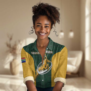 Custom South Africa Rugby Women Casual Shirt - Springboks Go Champions with Protea Pattern