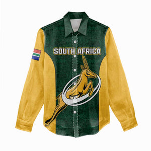 Custom South Africa Rugby Women Casual Shirt - Springboks Go Champions with Protea Pattern