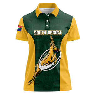 Custom South Africa Rugby Women Polo Shirt - Springboks Go Champions with Protea Pattern