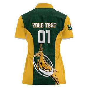 Custom South Africa Rugby Women Polo Shirt - Springboks Go Champions with Protea Pattern