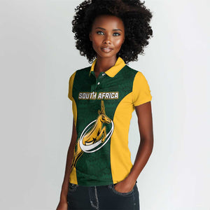 Custom South Africa Rugby Women Polo Shirt - Springboks Go Champions with Protea Pattern