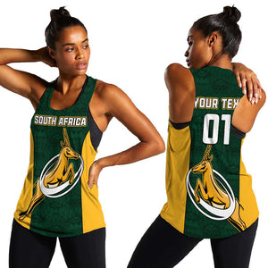 Custom South Africa Rugby Women Racerback Tank - Springboks Go Champions with Protea Pattern