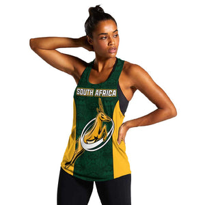 Custom South Africa Rugby Women Racerback Tank - Springboks Go Champions with Protea Pattern