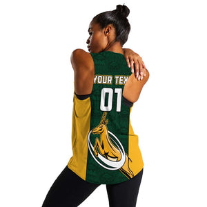 Custom South Africa Rugby Women Racerback Tank - Springboks Go Champions with Protea Pattern