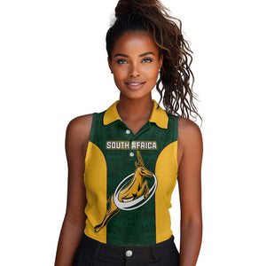 Custom South Africa Rugby Women Sleeveless Polo Shirt - Springboks Go Champions with Protea Pattern