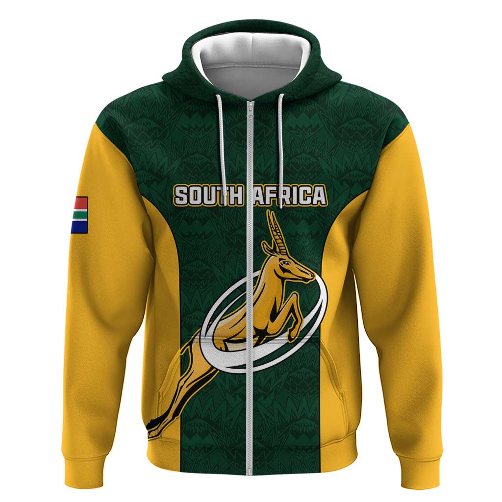 Custom South Africa Rugby Zip Hoodie - Springboks Go Champions with Protea Pattern