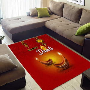 Diwali Festival Area Rug with Diya and Paisley Pattern